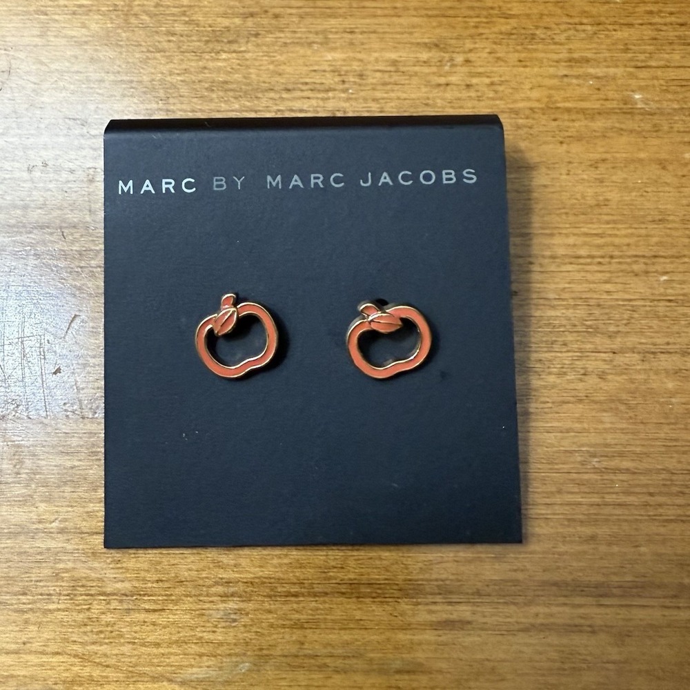 Marc By Marc Jacobs Red Apple Stud Earrings Gold Enamel Fruit Teacher Gift New‎